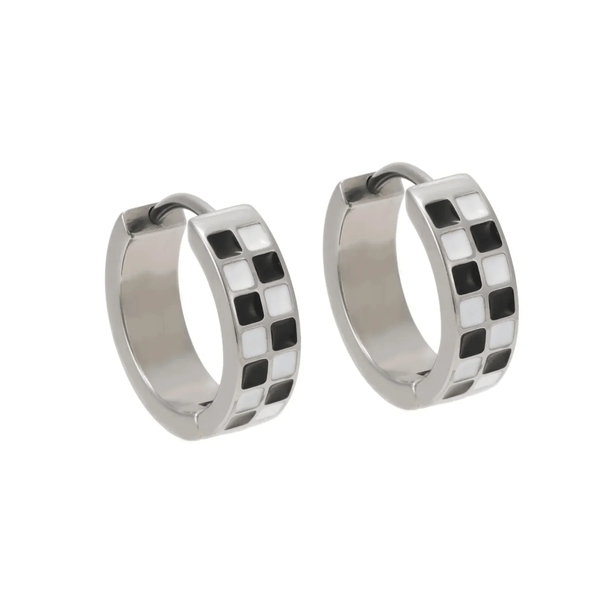Black & White Checker Titanium Hoops - Image 3